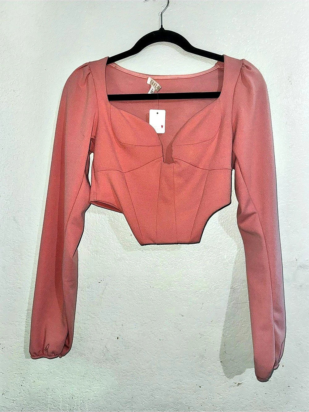 Arizona Jean Co. Ribbed Corset Crop Top Long Sleeve. Pink